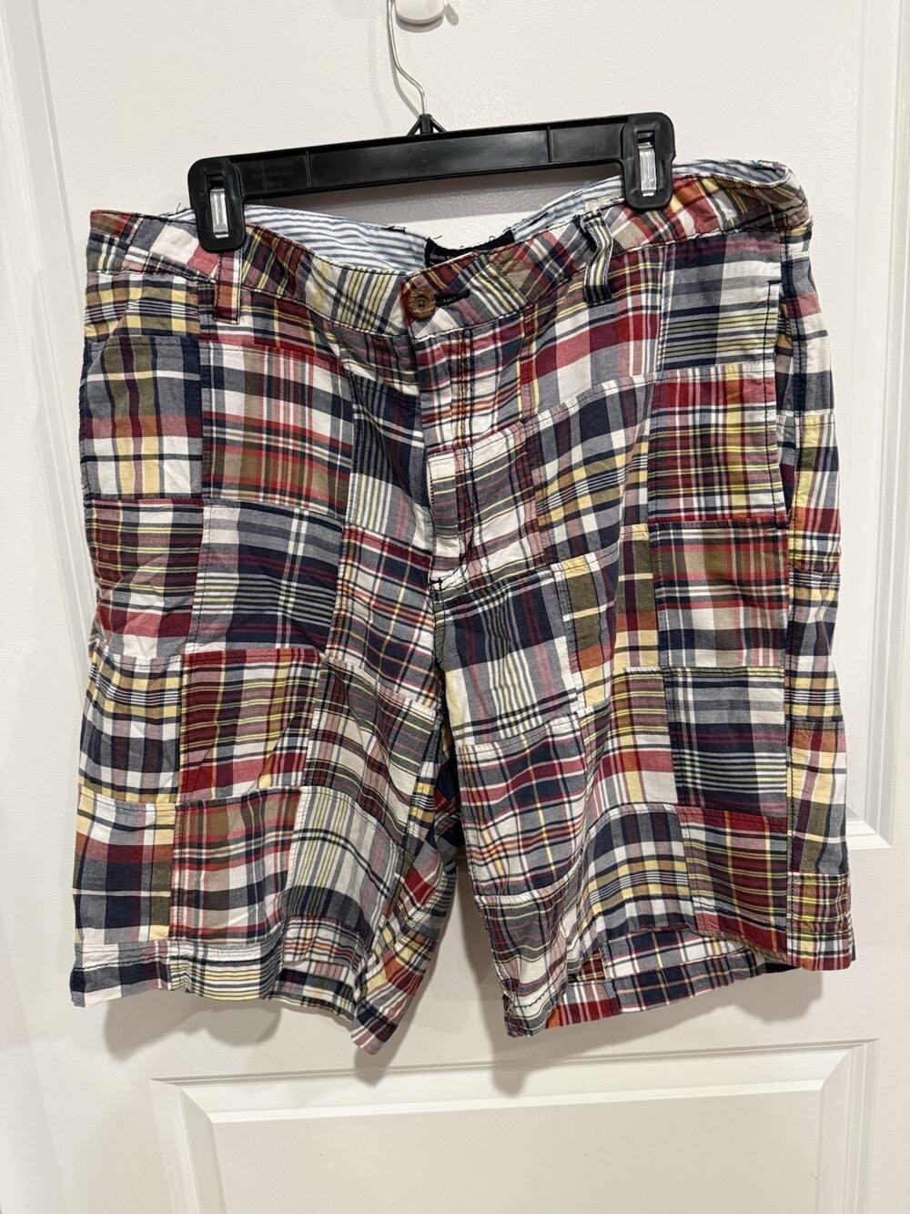 The New Ivy Brand Shorts Mens 38 Multicolor Patchwork Madras Plaid Indian Cotton